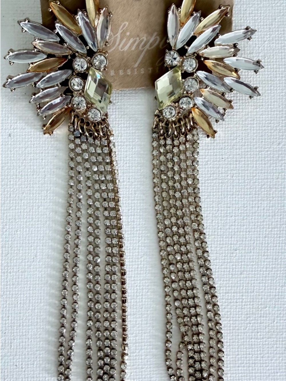 Simple Champagne & Clear Crystal Fringe Drop Earrings